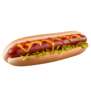 A hot dog with ketchup, mustard, and lettuce isolated on transparent background png
