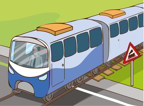 Modern train machinery icon isolated.Diesel commuter train. Simple flat illustration in perspective view. vector