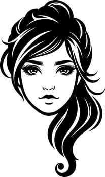 Girl's or woman's face with beautiful hair Black and white silhouette vector