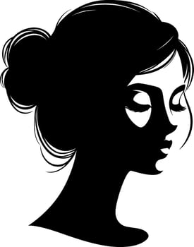 Girl's or woman's face with beautiful hair Black and white silhouette vector