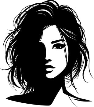 Girl's or woman's face with beautiful hair Black and white silhouette vector