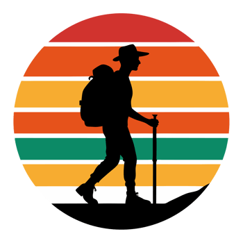 A hiker stands against a vibrant sunset png