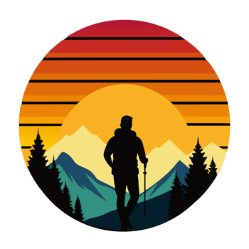 A hiker stands against a vibrant sunset png
