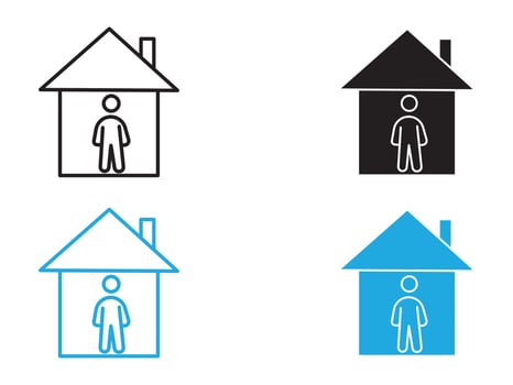 Stay home icon black and white outline sign vector