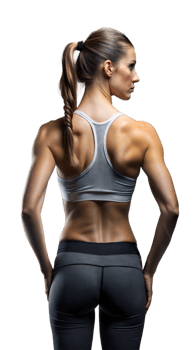 Fit Woman in Athletic Gear Showcasing Strong Back Muscles Transparent Background png