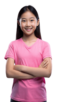 Young Girl Smiling Confidently With Arms Crossed Wearing Pink T-Shirt png