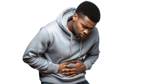 Young Man Holding His Stomach in Discomfort png