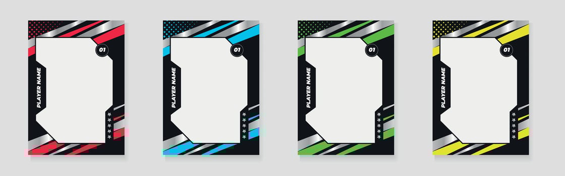 photo frame or border collection for hockey, basketball and football player, trading card template design for sports, picture frame for player performance, sports flyer design vector