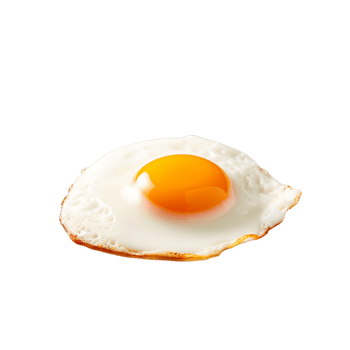 A fried egg is on a plate with a fried egg isolated on transparent background png