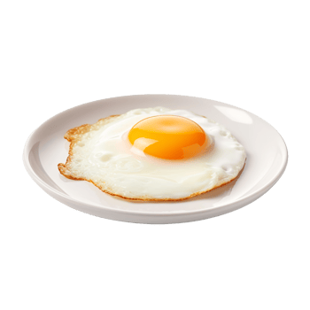 A fried egg is on a plate with a fried egg isolated on transparent background png