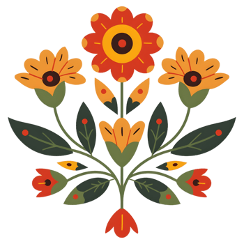 Floral design colored flat icon against transparent background png