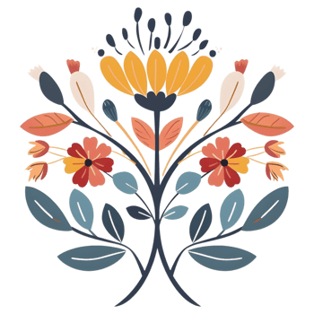 Floral design colored flat icon against transparent background png