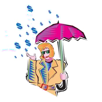 a women getting wet by money showring of money vector