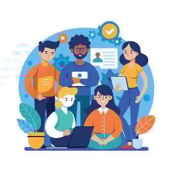 work with a variety of partners flat minimalistic illustration vector