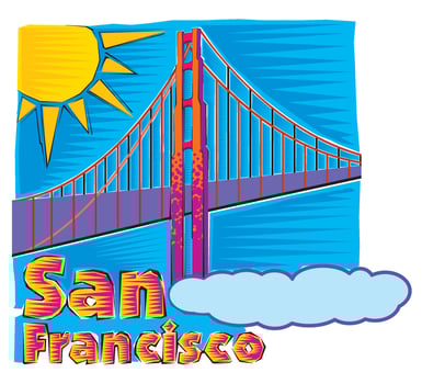 an illustration of golden bridge connecting san francisco bay and the pacific ocean vector