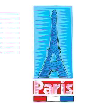 Clipart of Paris Colorful hand drawn Eiffel tower isolated on blue background vector