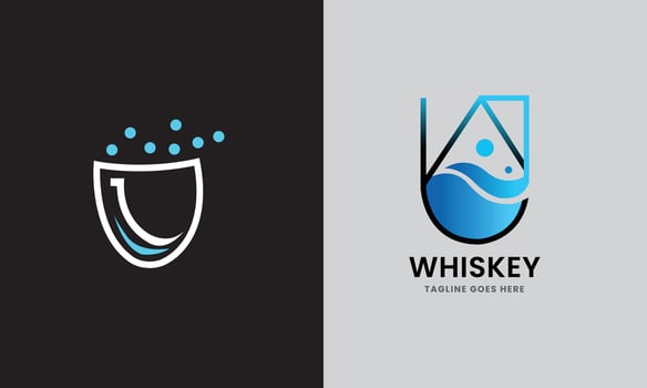Drinking glass, whiskey bar party glass, water simple cafe cup fresh hotel restaurant logo design sample idea vector