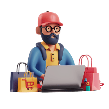 Man managing online store on a laptop icon against transparent background generated by Ai png