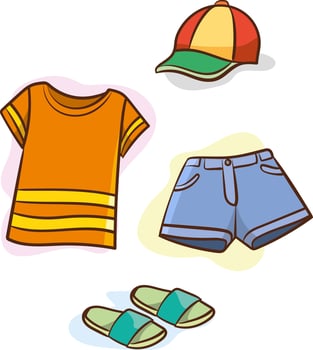 summer season clothes set. Casual wear, jeans, t-shirt, shoes, seasonal clothing outfit.Clothing, clothing fashion flat illustration vector
