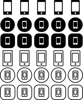 Smartphone Black Solid and Outline Icon Set vector