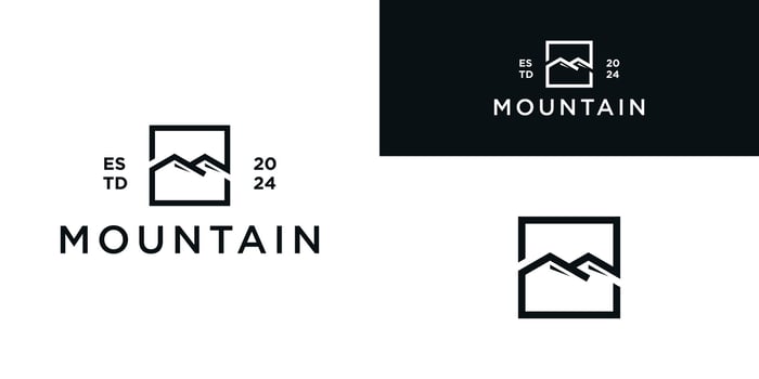 Minimalist landscape mountain logo design. Premium vector
