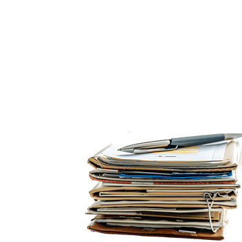Stack of folders and documents on office desk against transparent background generated by Ai png