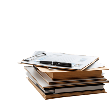 Stack of folders and documents on office desk against transparent background generated by Ai png