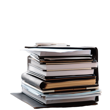 Stack of folders and documents on office desk against transparent background generated by Ai png