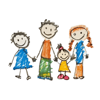 Stick figure family holding hands against transparent background png