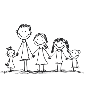 Stick figure family holding hands against transparent background png