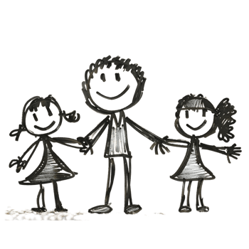 Stick figure family holding hands against transparent background png
