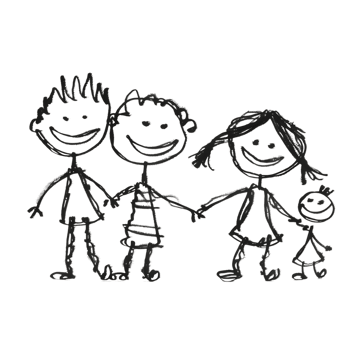 Stick figure family holding hands against transparent background png