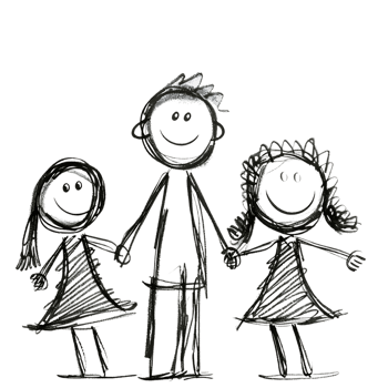 Stick figure family holding hands against transparent background png