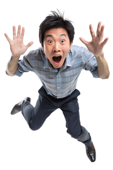 3d render style a asian Illustrate a person jumping back slightly, eyes wide, and mouth open, showing a startled reaction png