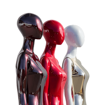 Female mannequins set performed in three colors on transparent background generated Ai png