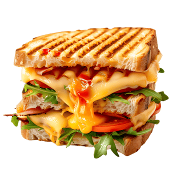 Delicious Sandwich with Melting Cheese on transparent background png