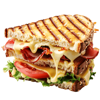 Delicious Sandwich with Melting Cheese on transparent background png