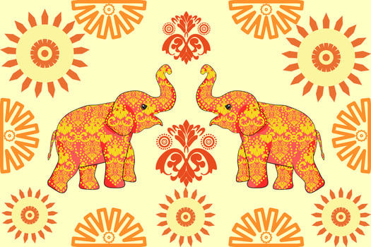 Floral background, geometric oriental seamless pattern, traditional blue, orange, yellow design for background, carpet, wallpaper, clothing, wrapping, batik, fabric, embroidery pattern vector