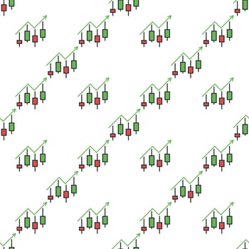 Stock Market Day Trading Candlestick Chart Patterns colored seamless pattern vector