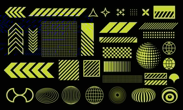 Collection of abstract futuristic technology retro elements vector
