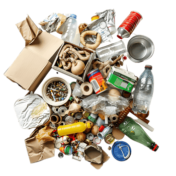 Isolated rubbish household supplies for waste throw over transparent background png