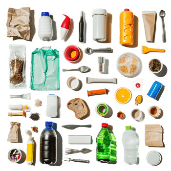 Isolated rubbish household supplies for waste throw over transparent background png