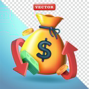 Money with back arrow, 3d. Suitable for business, finance and design elements vector