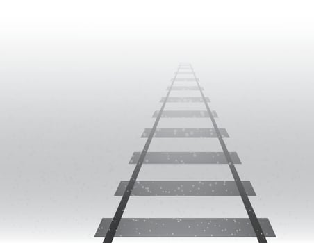 A train track road for traveling long distance on foggy and snowy weather in winter season illustration vector