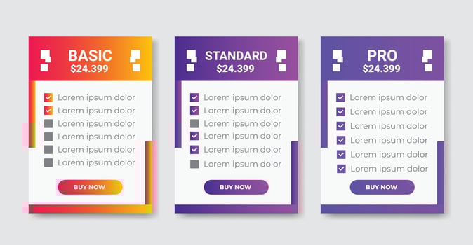 Business pricing plans table and pricing chart Price list for web or app vector