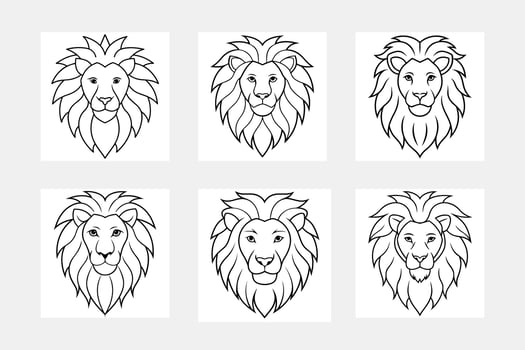 Easy Lion Line Art Illustration Set Guide vector