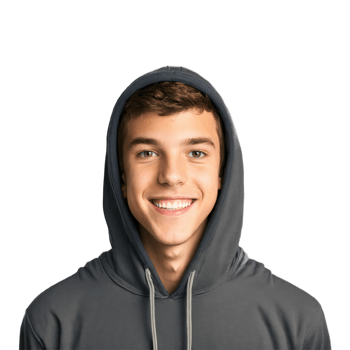 Nathan a teenage boy with braces and a goofy smile wearing a hoodie png