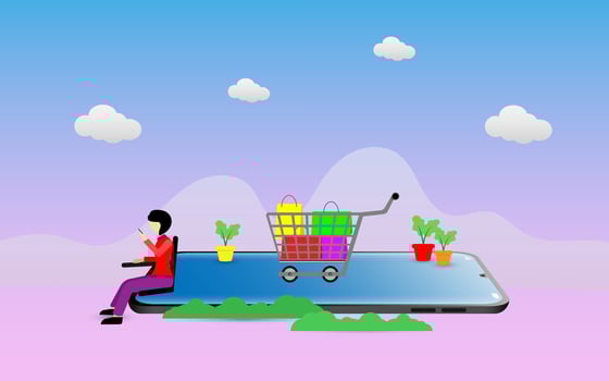 Shopping online using smartphone concept vector