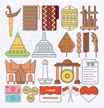 Elements stock icon of indonesia travel, landmarks, tourism, and traditional culture vector