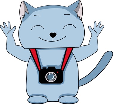 Happy cartoon blue cat with a photo camera vector